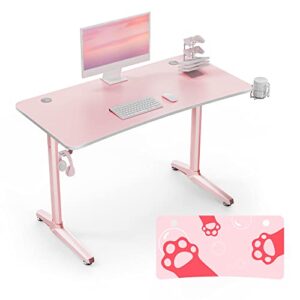 eureka ergonomic 47 inch pink computer gaming desk,curved edge home office gaming table study writing desk w full mouse pad cup holder headphone hook controller stand gift for girls