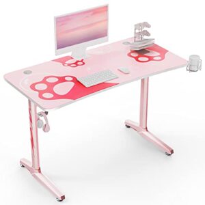 EUREKA ERGONOMIC 47 Inch Pink Computer Gaming Desk,Curved Edge Home Office Gaming Table Study Writing Desk W Full Mouse Pad Cup Holder Headphone Hook Controller Stand Gift for Girls