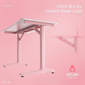 EUREKA ERGONOMIC 47 Inch Pink Computer Gaming Desk,Curved Edge Home Office Gaming Table Study Writing Desk W Full Mouse Pad Cup Holder Headphone Hook Controller Stand Gift for Girls