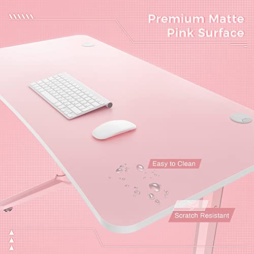 EUREKA ERGONOMIC 47 Inch Pink Computer Gaming Desk,Curved Edge Home Office Gaming Table Study Writing Desk W Full Mouse Pad Cup Holder Headphone Hook Controller Stand Gift for Girls