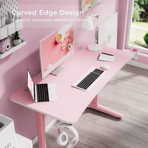 EUREKA ERGONOMIC 47 Inch Pink Computer Gaming Desk,Curved Edge Home Office Gaming Table Study Writing Desk W Full Mouse Pad Cup Holder Headphone Hook Controller Stand Gift for Girls