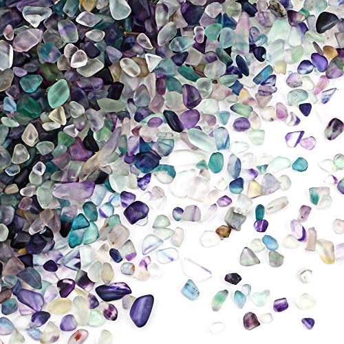 WYKOO Decorative Fluorite Tumbled Chips Stone, 1.1 Lb/500g Natural Crystal Pebbles Quartz Stones Irregular Shaped Aquarium Gravel for Fish Tank, Vase Fillers, Home Decoration (About 500 Gram)