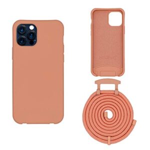 holdingit crossbody phone case with detachable lanyard compatible with iphone 12 pro max, 2-in-1 hands free iphone cover with drop protection, adjustable rope peach