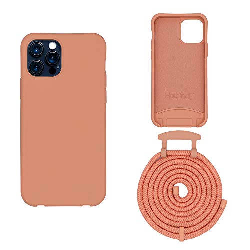 HoldingIT Crossbody Phone Case with Detachable Lanyard Compatible with iPhone 12 Pro Max, 2-in-1 Hands Free iPhone Cover with Drop Protection, Adjustable Rope Peach