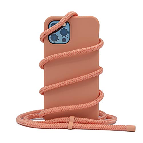 HoldingIT Crossbody Phone Case with Detachable Lanyard Compatible with iPhone 12 Pro Max, 2-in-1 Hands Free iPhone Cover with Drop Protection, Adjustable Rope Peach