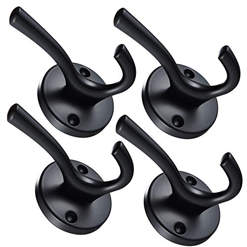 TECI Towel Robe Hooks, Bathroom/Coat Clothes Hook Matte Black Round Hanger Wall Hooks Heavy Duty for Bath Kitchen Bedroom Garage Hotel Wall Mounted 4 Pack TC007B-4