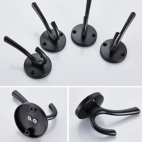 TECI Towel Robe Hooks, Bathroom/Coat Clothes Hook Matte Black Round Hanger Wall Hooks Heavy Duty for Bath Kitchen Bedroom Garage Hotel Wall Mounted 4 Pack TC007B-4