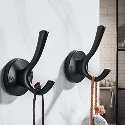 TECI Towel Robe Hooks, Bathroom/Coat Clothes Hook Matte Black Round Hanger Wall Hooks Heavy Duty for Bath Kitchen Bedroom Garage Hotel Wall Mounted 4 Pack TC007B-4