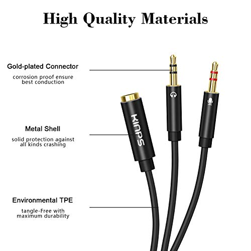 KINPS Headphone Splitter for Computer 3.5mm Female to Dual 3.5mm Male Headphone Mic Audio Y Splitter Cable Smartphone Headset to PC Adapter