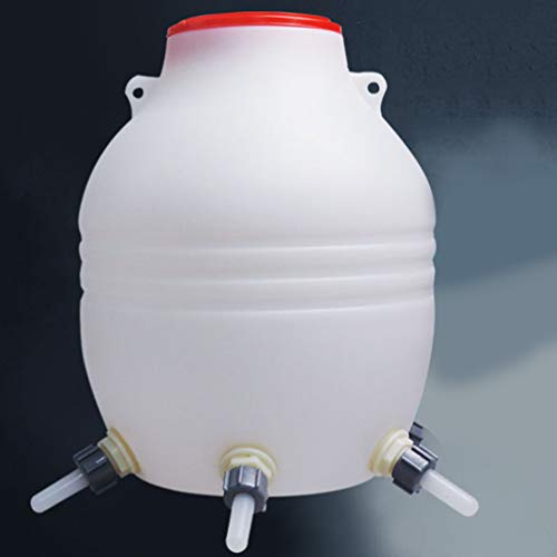 Cabilock Plastic White Water Feeder Bucket with Nipple for Cattle Horse Goat Sheep Dog Farm Animals Pet Livestock Water Dispenser Tool 30X48CM