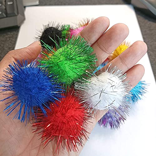 CRMADA Cat Toys Balls Sparkle Pom Pom Fuzzy Balls for Cats 20 Pack