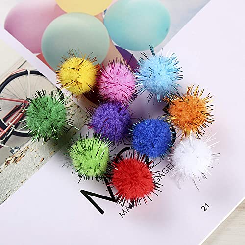 CRMADA Cat Toys Balls Sparkle Pom Pom Fuzzy Balls for Cats 20 Pack