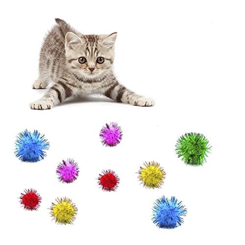 CRMADA Cat Toys Balls Sparkle Pom Pom Fuzzy Balls for Cats 20 Pack