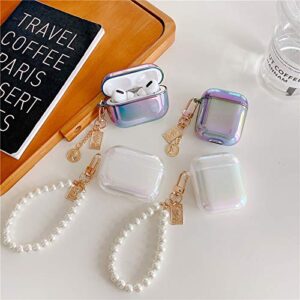 Ownest Compatible for AirPods Case with Pearl Keychain Bling Rainbow Glitter Cute Girls Boys Woman Case Hard PC Cover Case for Airpods 2 &1,Cute for Airpods-White