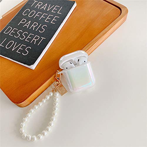 Ownest Compatible for AirPods Case with Pearl Keychain Bling Rainbow Glitter Cute Girls Boys Woman Case Hard PC Cover Case for Airpods 2 &1,Cute for Airpods-White