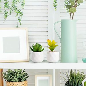 Mocoosy 4 Pack Mini Artificial Succulent Plants in Pots, Fake Succulent Set with White Ceramic Planter Pots, Faux Succulents Plants Artificial Potted for Home Office Bedroom Decorations