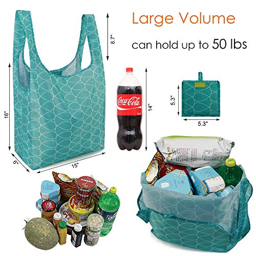 BeeGreen Reusable Shopping Bags Grocery Tote Bags Foldable into Attached Pouch Extra Large Shopping Totes with Removable Bottom Durable Heavy Duty Easy to Clean for Groceries Foldable
