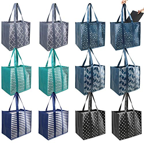 BeeGreen Reusable Shopping Bags Grocery Tote Bags Foldable into Attached Pouch Extra Large Shopping Totes with Removable Bottom Durable Heavy Duty Easy to Clean for Groceries Foldable