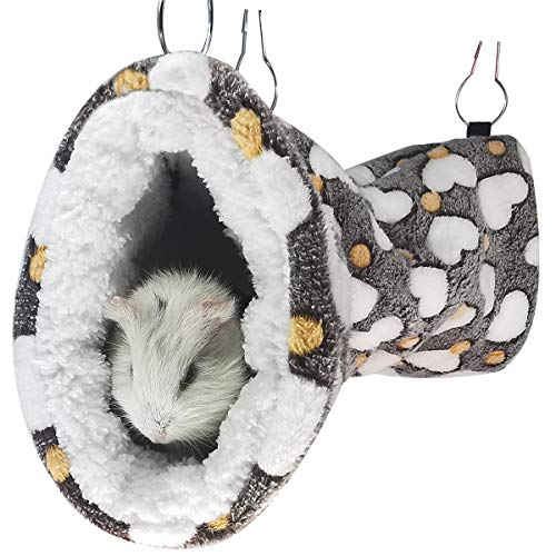 LEFTSTARER Guinea Pig Accessories Sugar Glider Cage Accessories Hamster Rat Toys Ferret Hammock Hanging Tunnel for Small Animals （Heart-Brown）