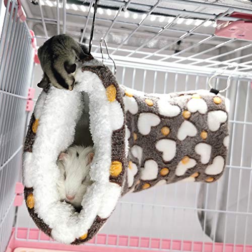 LEFTSTARER Guinea Pig Accessories Sugar Glider Cage Accessories Hamster Rat Toys Ferret Hammock Hanging Tunnel for Small Animals （Heart-Brown）