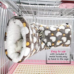 LEFTSTARER Guinea Pig Accessories Sugar Glider Cage Accessories Hamster Rat Toys Ferret Hammock Hanging Tunnel for Small Animals （Heart-Brown）