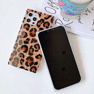 KERZZIL Luxury Sparkle Leopard Pattern Compatible with iPhone 12 Pro Max Square Case, Slim Golden Glitter Translucent Soft TPU Silicone Protective Bumper Cases Cover(White)