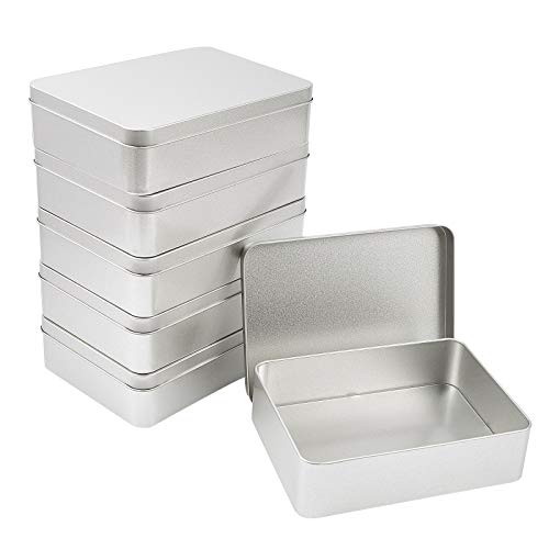 OLYCRAFT 5PCS 6x4x1.6 Inch Silver Metal Empty Tins Rectangle Airtight Metal Storage Tin Home Organizer with Lids for Small Items Storage Christmas Decorations