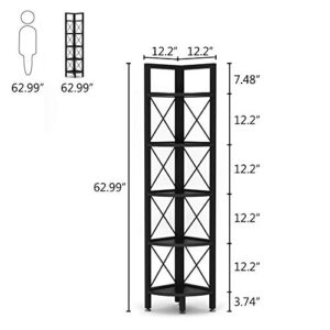 TRIBESIGNS WAY TO ORIGIN Corner Shelves, 5 Tier Corner Bookshelf and Bookcase, Modern Corner Storage Rack Indoor Plant Stand for Living Room, Small Space (Black)