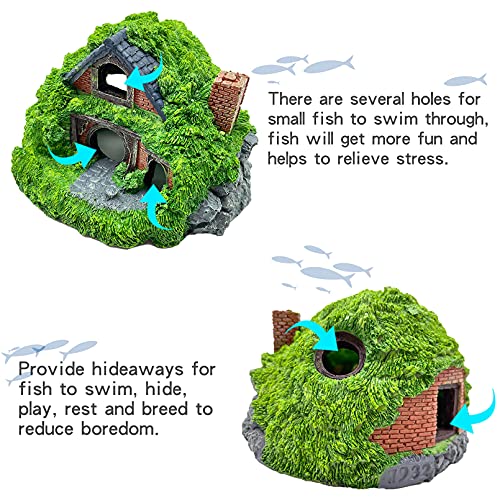 Tfwadmx Aquarium Decoration Hobbit House Resin Betta Hideout Cave Reptile Hiding Hollow Hole Shelter Fish Tank Hut Ornaments Rockery Landscaping Accessories(3 Pcs)