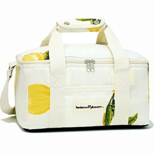 business & pleasure co. holiday cooler bag - cute vintage lunch bag - perfect for beach days & picnics - keeps food fresh & drinks cold - insulated leakproof lining, 13l - vintage lemons