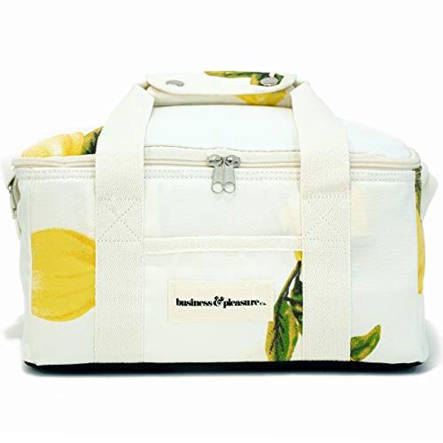 Business & Pleasure Co. Holiday Cooler Bag - Cute Vintage Lunch Bag - Perfect for Beach Days & Picnics - Keeps Food Fresh & Drinks Cold - Insulated Leakproof Lining, 13L - Vintage Lemons