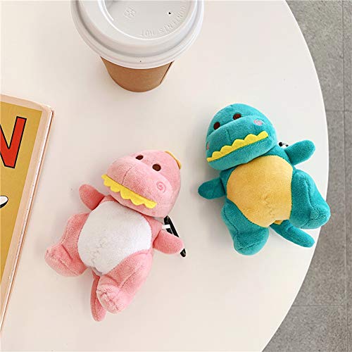 Yatchen Fur Case for AirPods 1&2, Unique Cute 3D Cartoon Fluffy Plush Dinosaur Design Funny for AirPods Cover Case with Keychain Protective Case for AirPods 1&2 Dinosaur Green