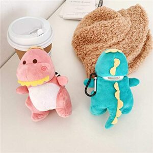 Yatchen Fur Case for AirPods 1&2, Unique Cute 3D Cartoon Fluffy Plush Dinosaur Design Funny for AirPods Cover Case with Keychain Protective Case for AirPods 1&2 Dinosaur Green