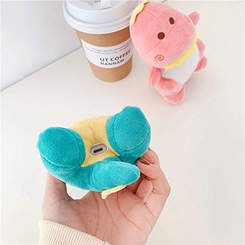 Yatchen Fur Case for AirPods 1&2, Unique Cute 3D Cartoon Fluffy Plush Dinosaur Design Funny for AirPods Cover Case with Keychain Protective Case for AirPods 1&2 Dinosaur Green