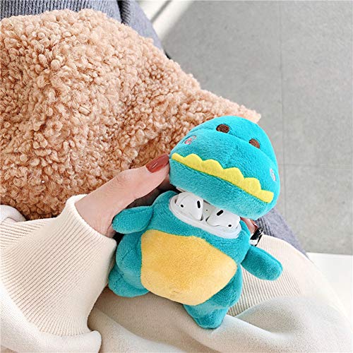 Yatchen Fur Case for AirPods 1&2, Unique Cute 3D Cartoon Fluffy Plush Dinosaur Design Funny for AirPods Cover Case with Keychain Protective Case for AirPods 1&2 Dinosaur Green