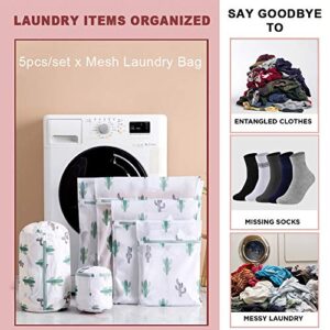 Just E Joy 5pcs/Set Portable Mesh Laundry Bag, Cute Prints Reusable Travel Storage Organizer for Bathroom Washing Machine Underwear Socks