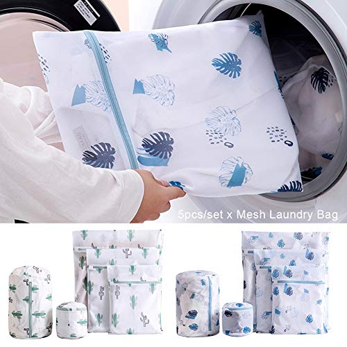 Just E Joy 5pcs/Set Portable Mesh Laundry Bag, Cute Prints Reusable Travel Storage Organizer for Bathroom Washing Machine Underwear Socks