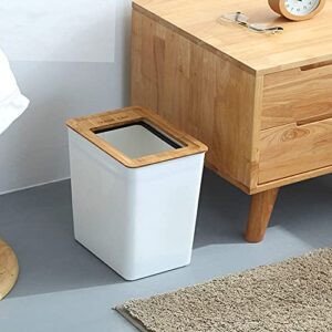 Slim Plastic Trash Can 7.5Liter Rectangular Wastebasket Garbage Container Bin with Open Bamboo lid for Bathroom Kitchen Home Office