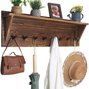 webi coat rack wall mount with shelf,8 peg hooks,34'' long rustic entryway shelf with hooks underneath for hanging coats,clothes,bathroom,rustic brown