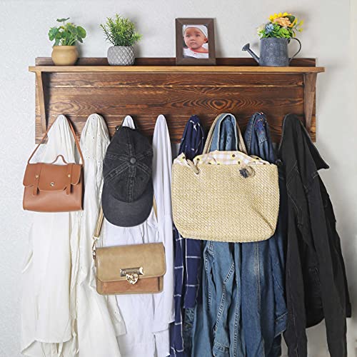 WEBI Coat Rack Wall Mount with Shelf,8 Peg Hooks,34'' Long Rustic Entryway Shelf with Hooks Underneath for Hanging Coats,Clothes,Bathroom,Rustic Brown