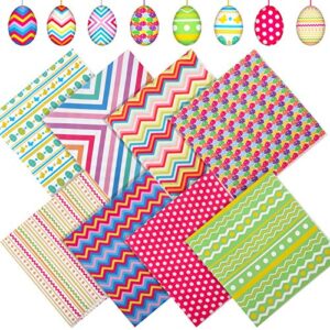 8 pieces easter day fabric 19.7 x 19.7 inch egg printed fabric easter fabric by the yard easter themed fabric squares quilting patchwork fabric for diy easter day crafts making supplies, 8 patterns