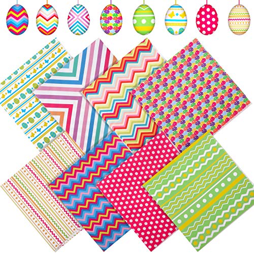 8 Pieces Easter Day Fabric 19.7 x 19.7 Inch Egg Printed Fabric Easter Fabric by The Yard Easter Themed Fabric Squares Quilting Patchwork Fabric for DIY Easter Day Crafts Making Supplies, 8 Patterns