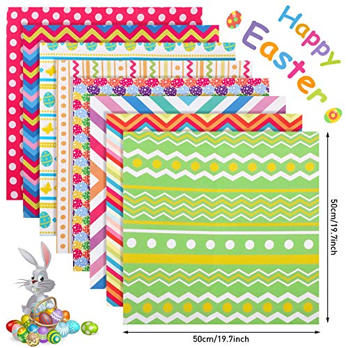 8 Pieces Easter Day Fabric 19.7 x 19.7 Inch Egg Printed Fabric Easter Fabric by The Yard Easter Themed Fabric Squares Quilting Patchwork Fabric for DIY Easter Day Crafts Making Supplies, 8 Patterns