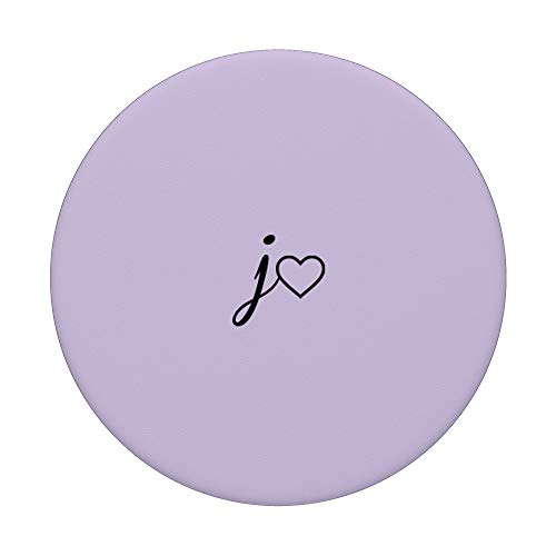 Black Initial Letter J Heart Minimalist Light Pastel Purple PopSockets Swappable PopGrip