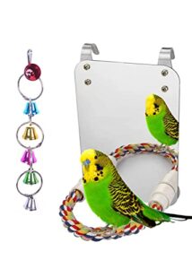 loperdeve 7" bird mirror with rope perch bird toys swing, comfy perch for greys amazons parakeet cockatiel conure lovebirds finch canaries