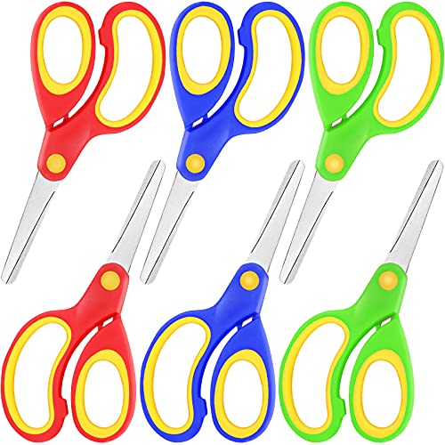 6 Pieces Left-Hand Scissors, Color Rubber and Plastic Scissors, Handmade Scissors, Stainless Steel Scissors, 5.12 x 2.36 inches, Blue, Green, Red