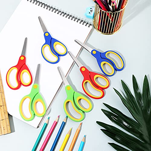 6 Pieces Left-Hand Scissors, Color Rubber and Plastic Scissors, Handmade Scissors, Stainless Steel Scissors, 5.12 x 2.36 inches, Blue, Green, Red