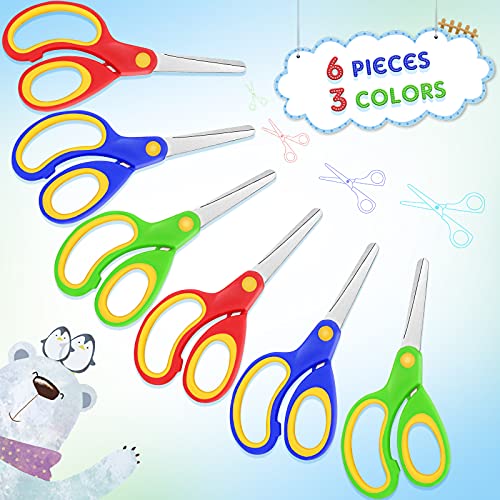 6 Pieces Left-Hand Scissors, Color Rubber and Plastic Scissors, Handmade Scissors, Stainless Steel Scissors, 5.12 x 2.36 inches, Blue, Green, Red