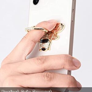 Phone Ring Holder with Crystal, Allengel Bee Phone Ring Grip Finger Kickstand, Gold Black