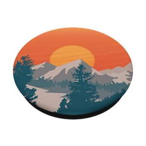 Retro Mountain Sunset and Red-Yellow Sky PopSockets Swappable PopGrip